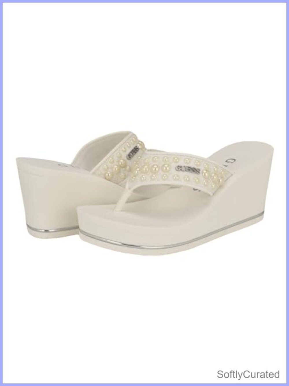 Wedge Sandal with Pearl Strap Details Slip On Open Square Toe